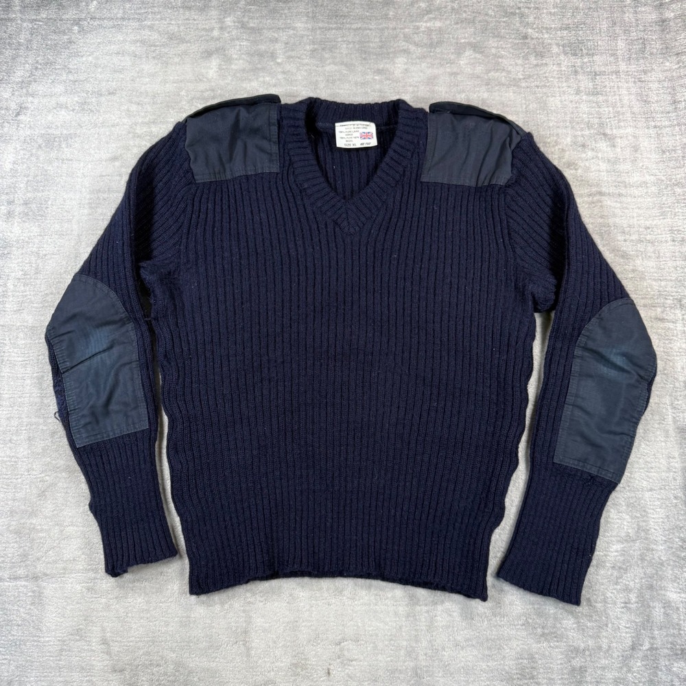 Vintage Commando Sweater Mens XL Navy Blue Made In England Wool Ribbed Military